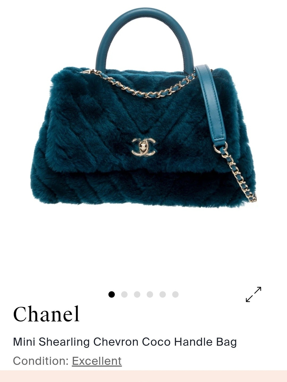CHANEL Mini Shearling Chevron Coco Handle Bag in Teal Blue